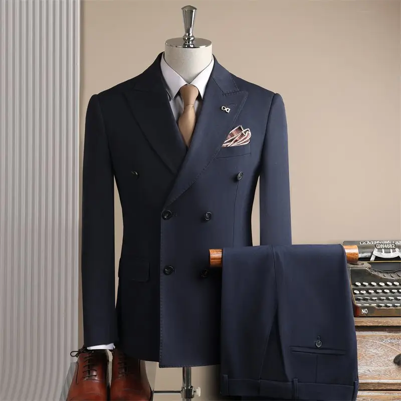 

Double-Row Button Wedding Suit Set for om And Best Man Busin Casual Interview High-End Feeling Woolen Men's Clothing