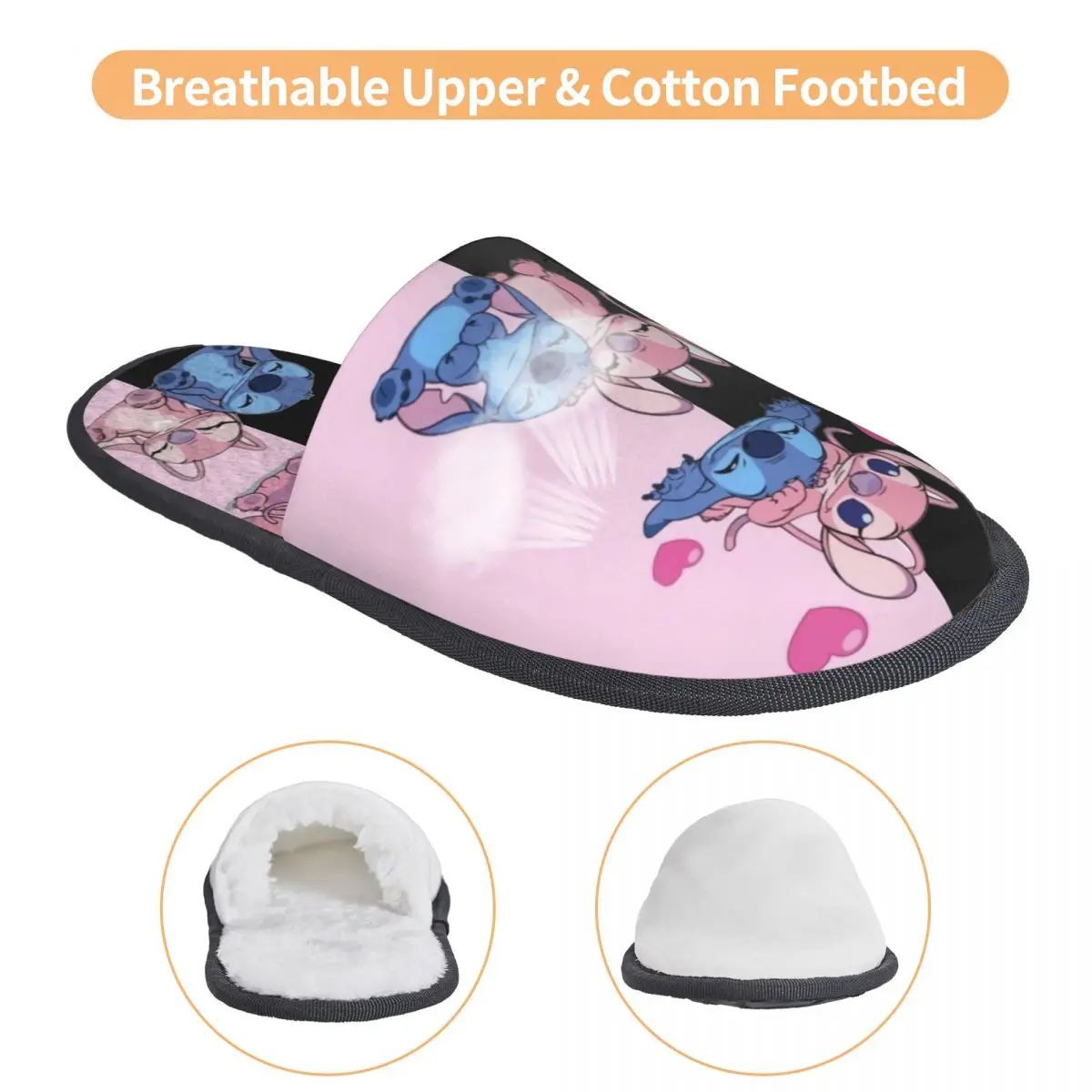 Custom Stitch Lilo Angel Heart Kisses Comfy Scuff Memory Foam Slippers Women Hotel House Shoes