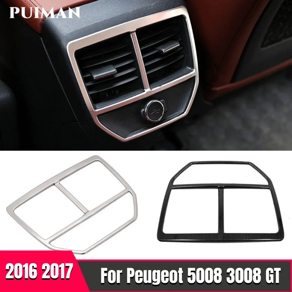 

For Peugeot 5008 3008 GT 2016 2017 Stainless steel Car Interior Armrest Rear Air Conditioner Vent Outlet Frame Decoration Cover