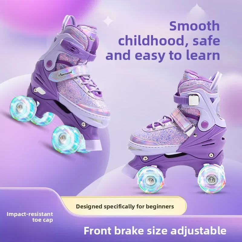 Double Row Roller Skate Shoes Skateboard Sports Adjustable PU Wheel Professional Outdoor Fitness Exercise Footwear Kids Women