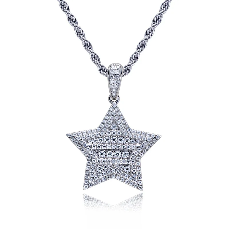 

HanYu Hip-Hop Style Stainless Steel Chain White 1.8 Carat Moissanite Star Men's Pendant