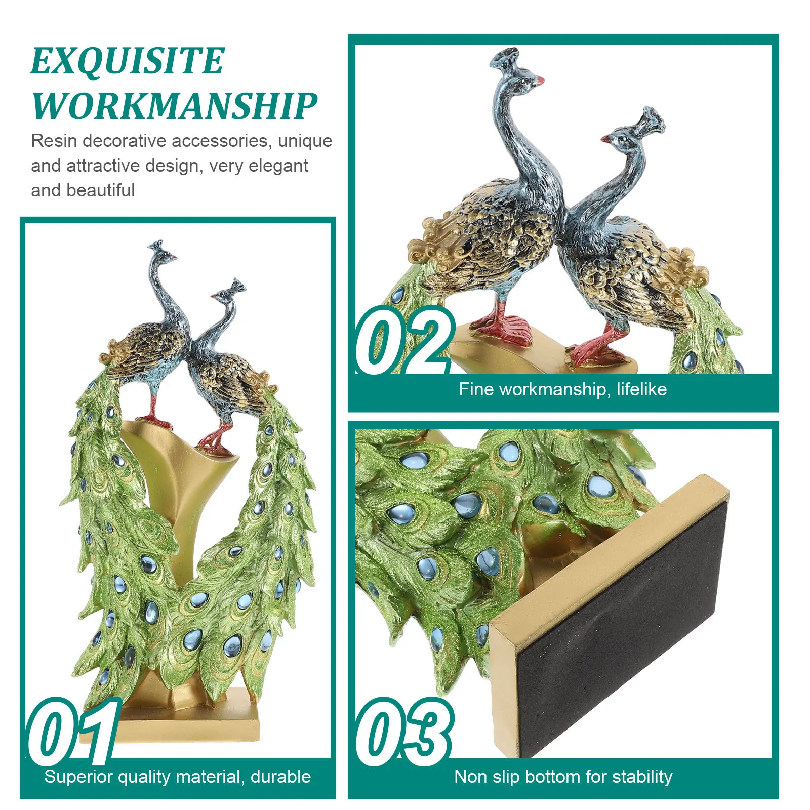 

1Pcs European Style Peacocks Statue Resin Craft Decor for Home Desktop Adornment Elegant Tabletop Decoration Vivid Home Layout