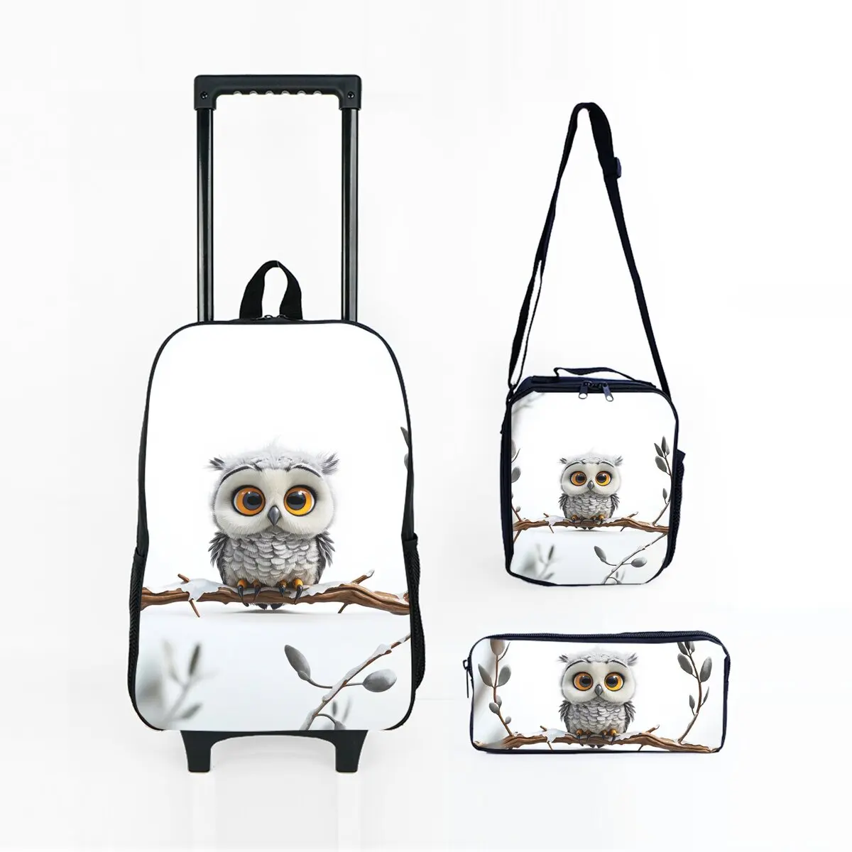 

Animal Owl Sloth Elephant Children's Wheeled Rolling Bag Set with Lunch Box Pen Bag with Wheels School Trolley Bag for Girl/Boys