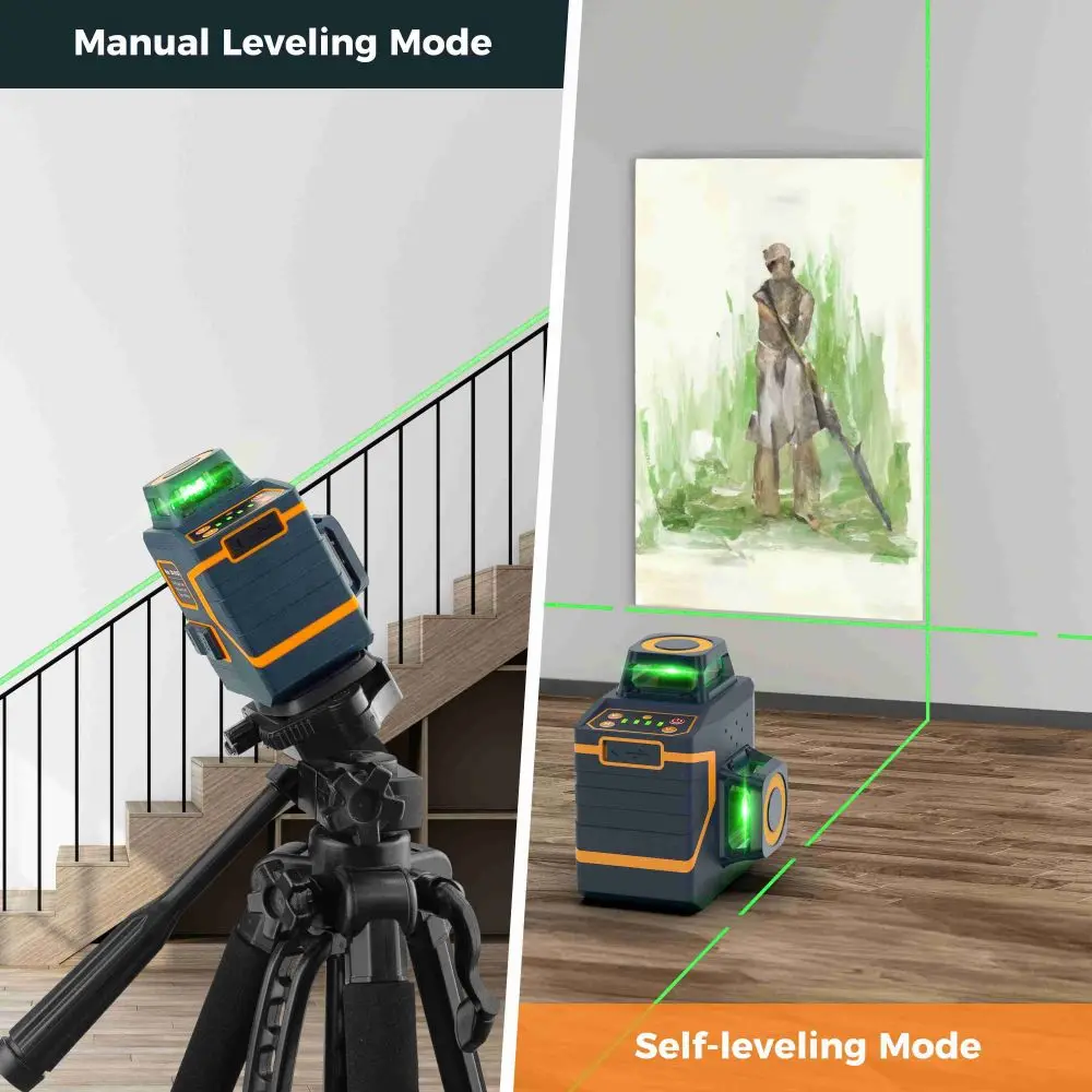 CIGMAN CM-701SE 3x360° 12 Lines Laser Level, Self Leveling 3D Green Cross Line with Remote Controller Magnetic L-Shaped Bracket