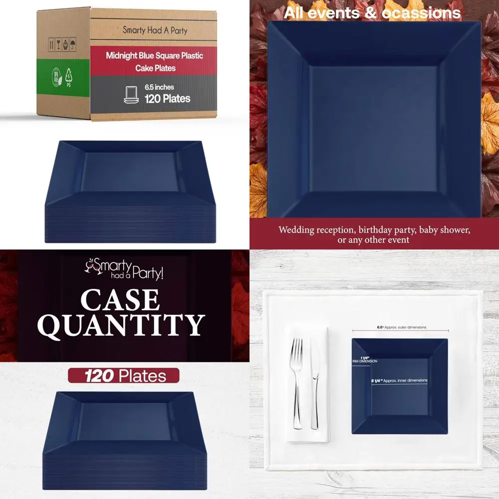 

Heavy-Duty 6.5 Inch Square Blue Plastic Dessert Plates for Appetizers, Cakes, and Events