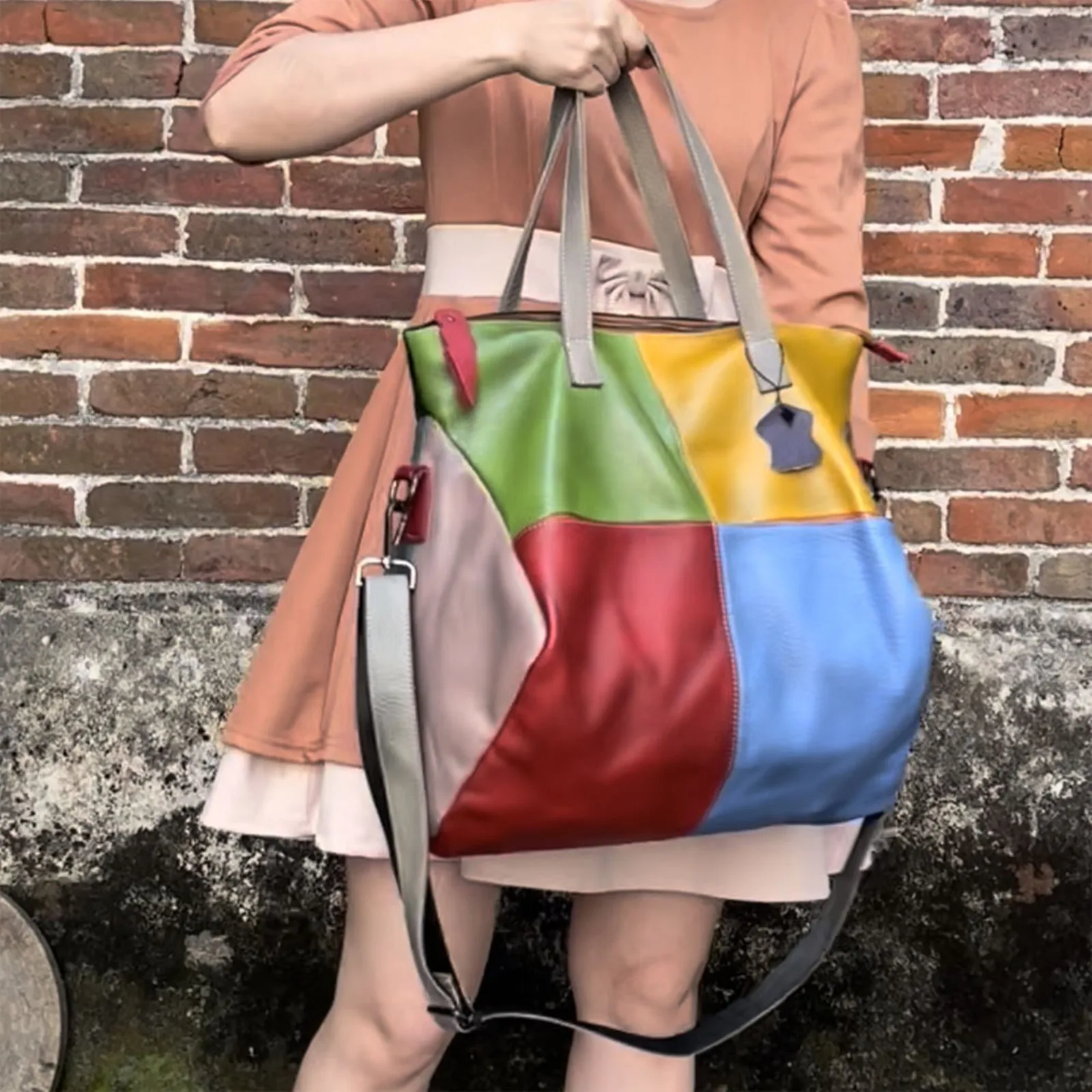Ms. Splicing Contrast Color Women Handbag Head Layer Cowhide Shoulder Crossbody Bag Girl Travel Messenger Antiquing Storage Case