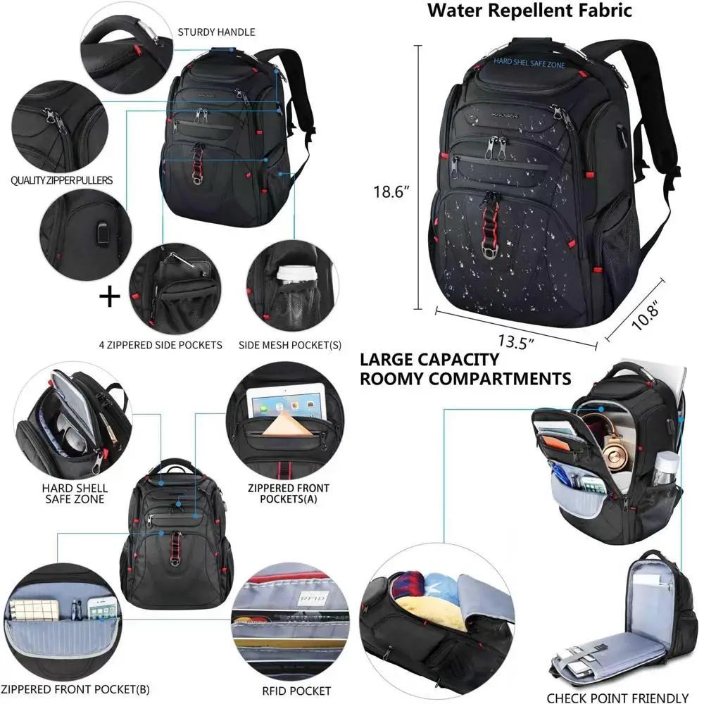 KROSER TSA riendly Travel Laptop Backpack 17.3 inch XL Computer Backpack Water-Repellent College Daypack BusinBackpack with RID