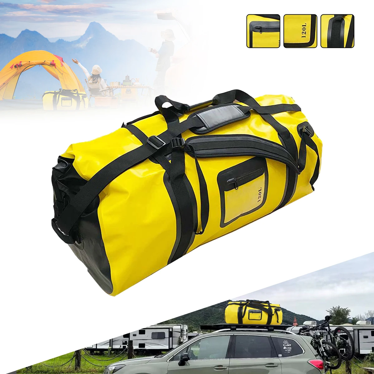 120L Large Capacity Waterproof Duffle for Motorcycle Tail Bag Riding Cycling Gym Kayaking Boating Rafting Outdoor Adventure