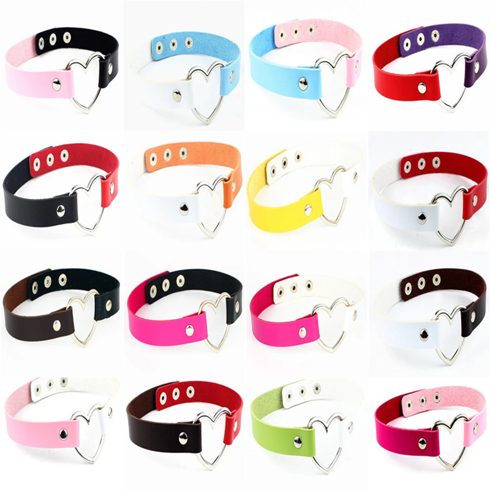 Neue Schwarz Multi Farbe Punk Kragen Halskette Sexy PU Leder Herz Lock Key Spike Halsband für Frauen Gothic Cosplay Partei Schmuck