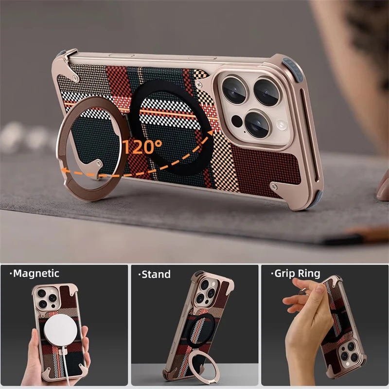 الإطار المعدني ألياف الكربون الملمس Magsafe حامل جراب هاتف آيفون 17 16 برو ماكس 17 الهواء الألومنيوم فرملس غطاء مقاوم للصدمات