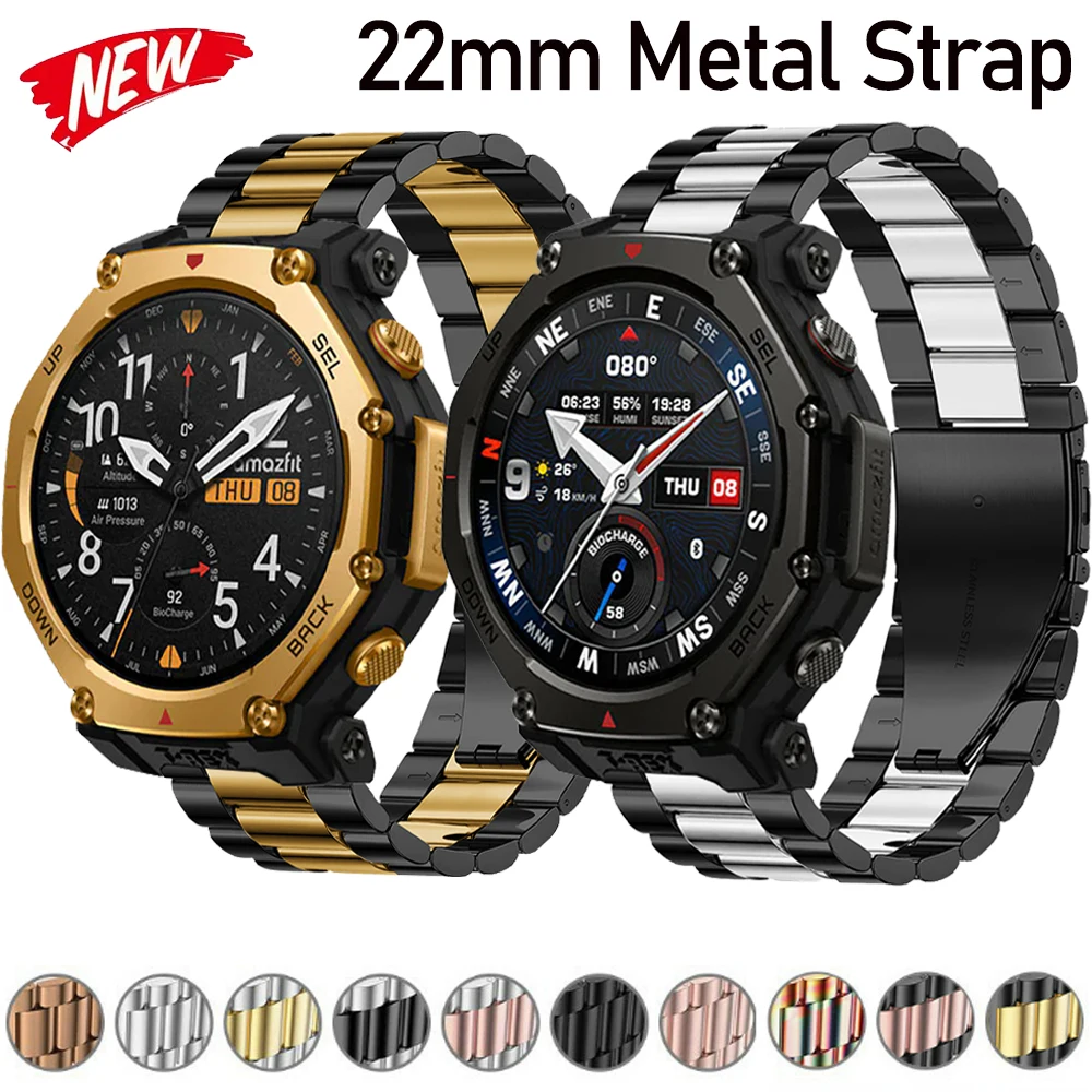 22mm Metal Strap for Amazfit T-Rex3 Pro 48mm/Balance 2 1/Bip 6 5/GTR 4 3 Wristband for Huawei Watch GT6 Pro/GT6/5 46mm Bracelet