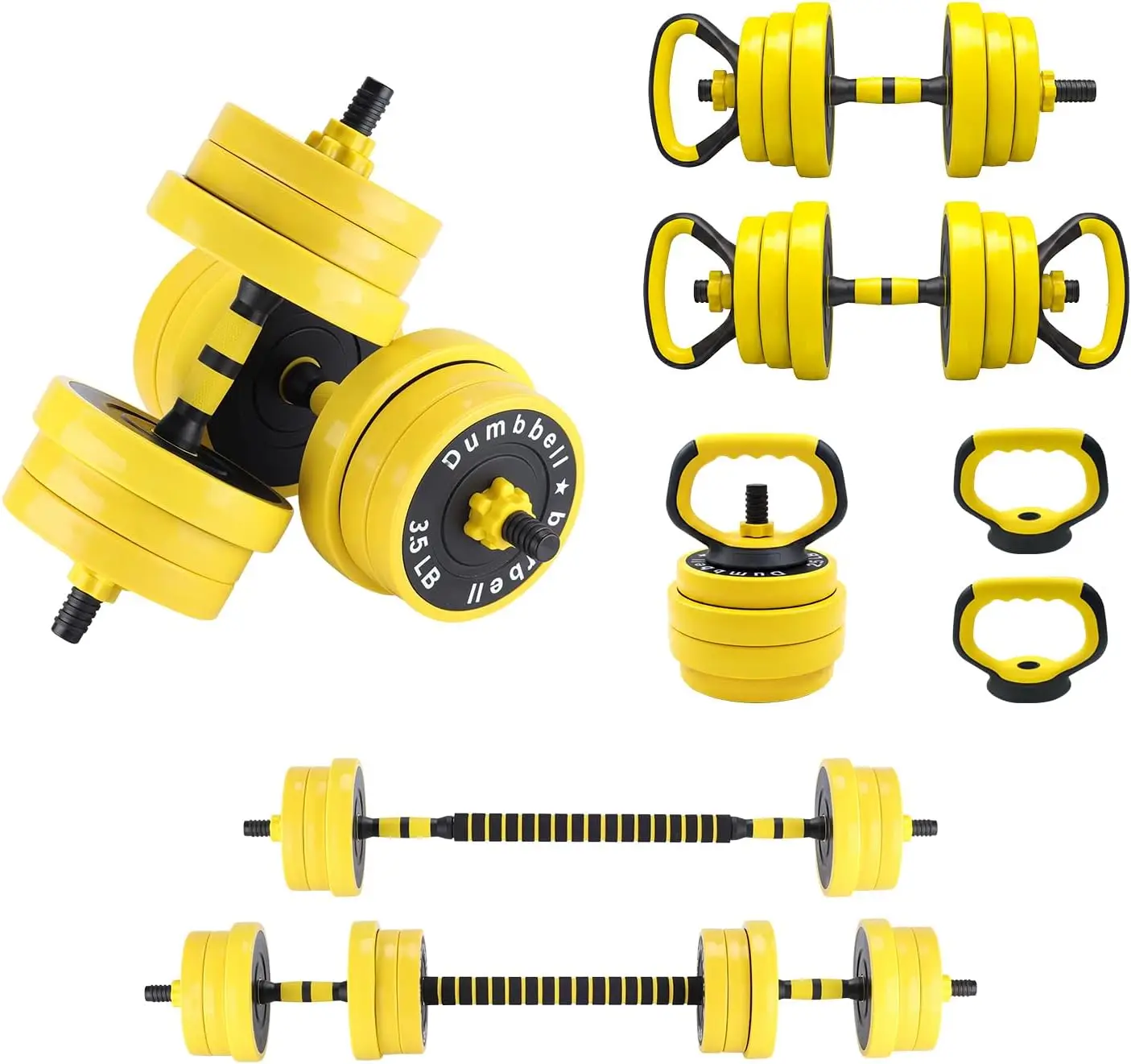 4-in-1 4-in-1 Adjustable Free Weights Set – Dumbbell, Barbell, Kettlebell & Push-Up Stand – Home Gym Strength Training Equipment with Iron Sand Plates, Kettlebell Handle, Barbell Connector, Foam Shoulder Pad, Durable PP Shell - Aliexpress Deal
