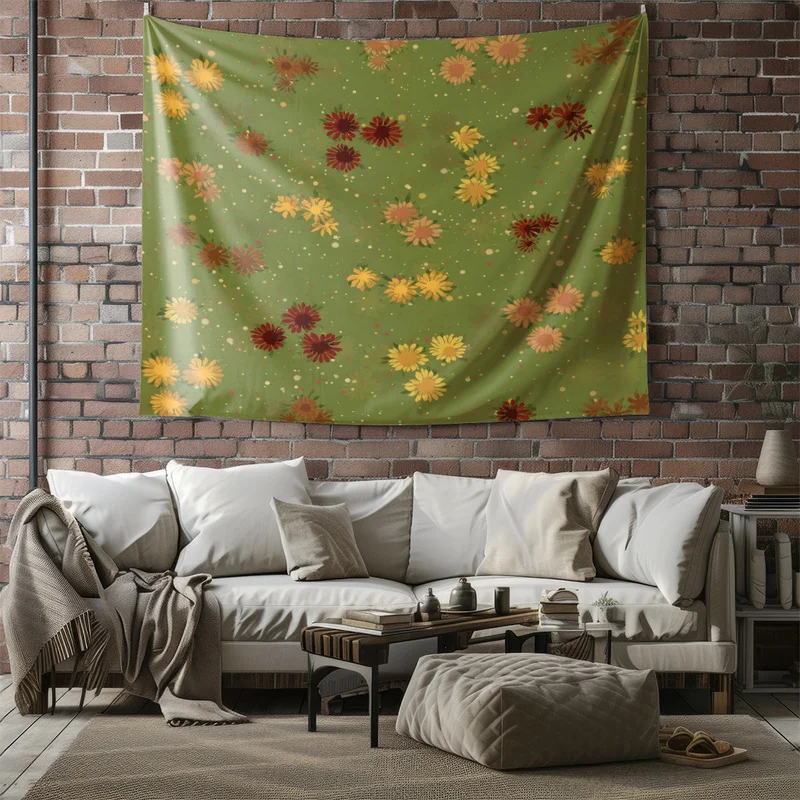 Microfiber Wall Tapestry,Ultra-Soft,Skin-Friendly,Easy Hanging & Installation,Pink and Blue Flowers with Green Leaves Print