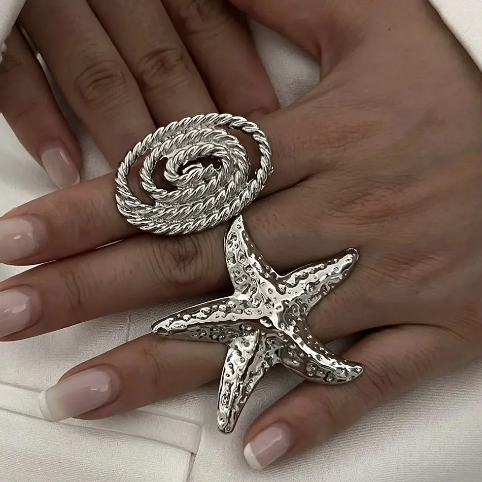 DIEZI Exaggerated Starfish Geometric Rings For Women Men Girls Punk Fashion Beach style Gold Silver Color Knuckle Joint Ring
