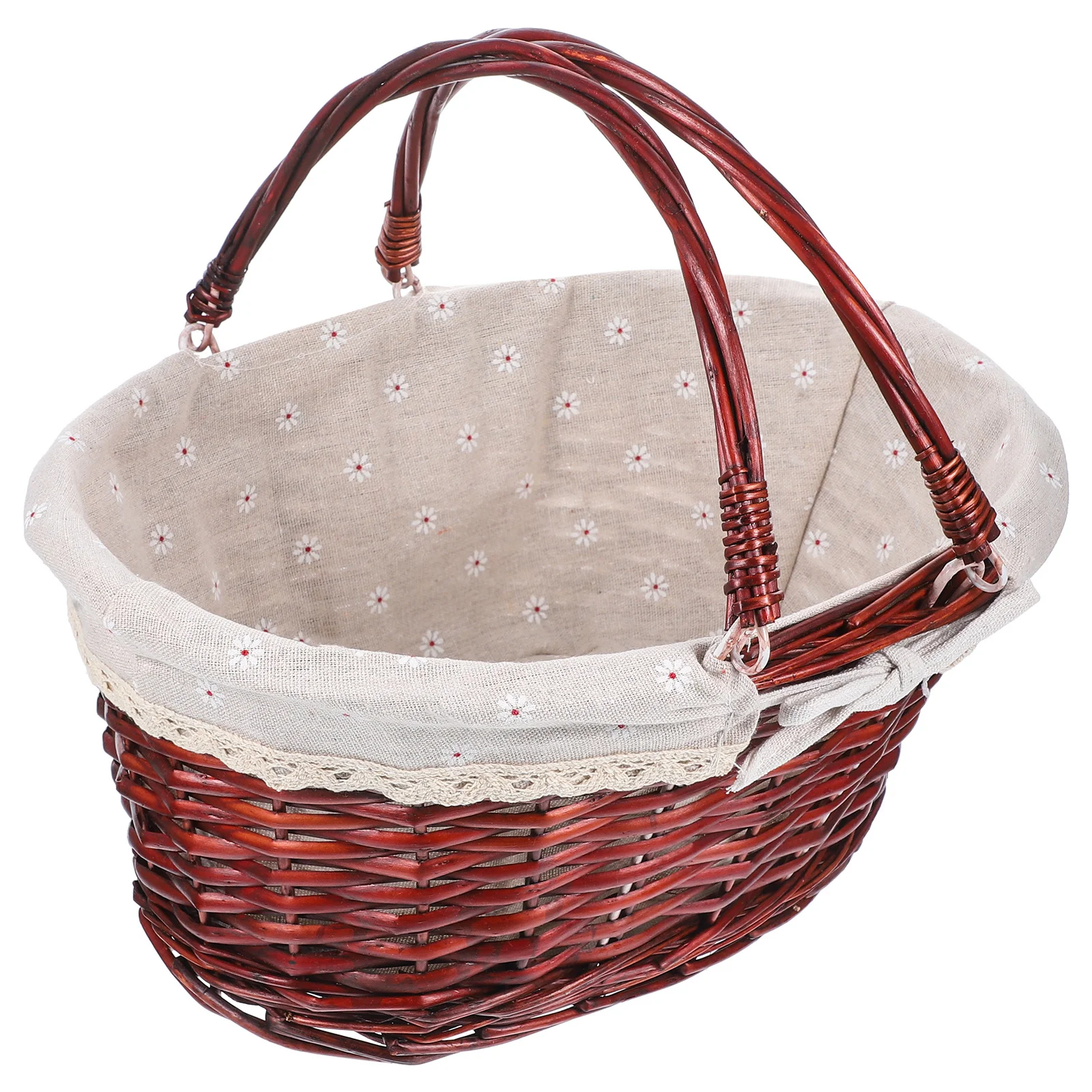 

1Pcs Willow Woven Basket Dark Brown Multipurpose Household Storage Basket Delicate Lining Foldable Fruit Picnic Tote Portable