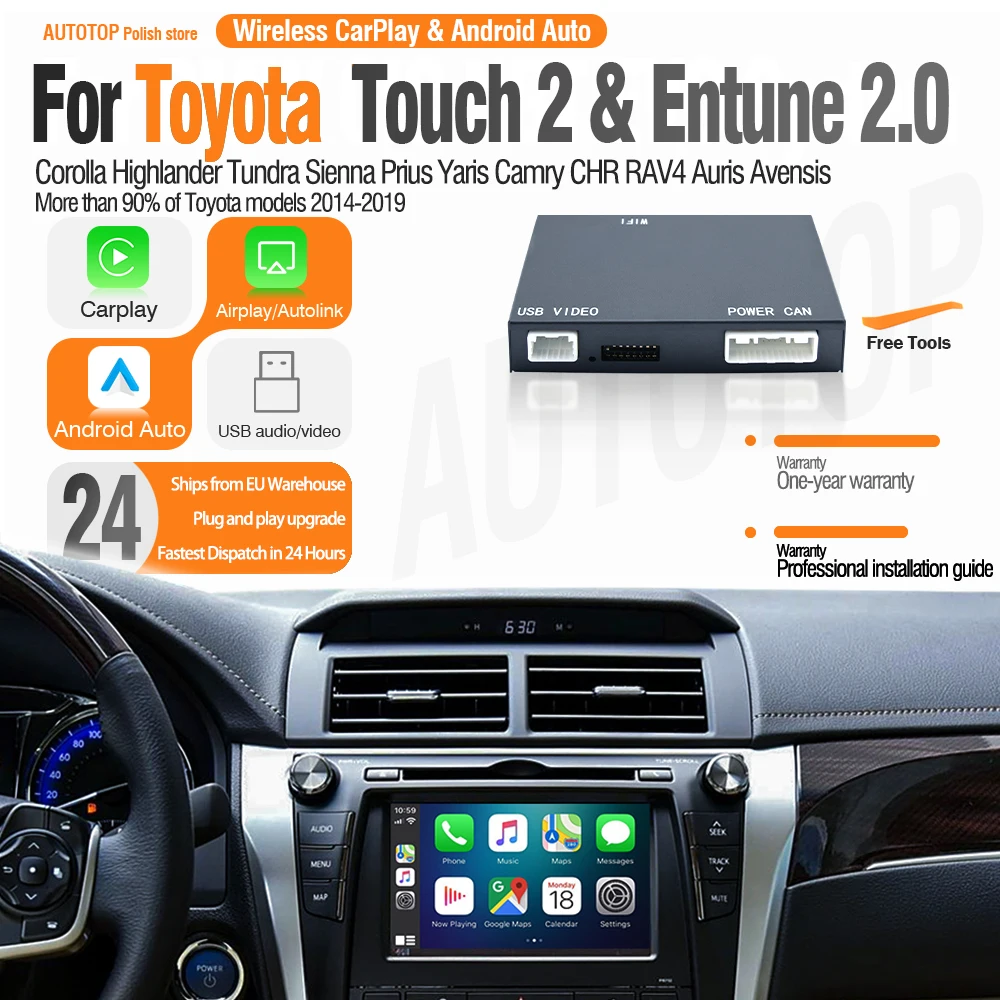 Bezprzewodowy zestaw AUTOTOP CarPlay Android Auto do Toyota Touch2 Entune2.0 Tundra Corolla Highlander Tundra Sienna Prius Yaris Camry