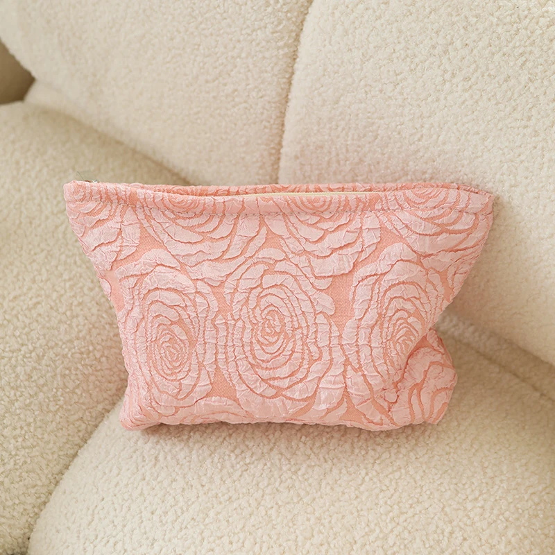 Pink flower feminine makeup bag portable travel toiletry bag large capacity cosmetics change storage bag commuter clutch
