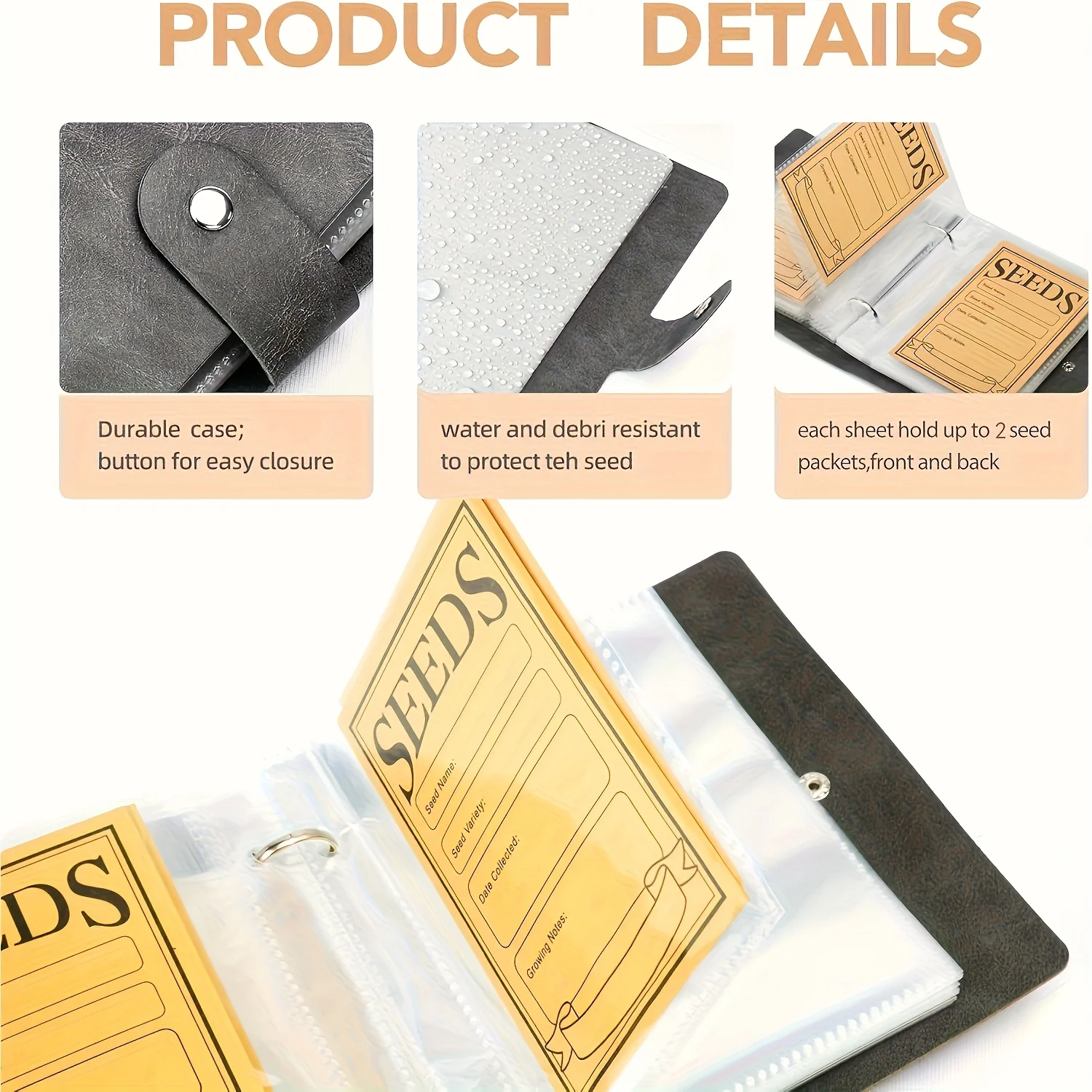 1 Set Garden Seed Storage Book, 5″ Journal with 50 Self-Sealing Seed Envelopes, Seed Packet Organizer, Seed Saver Binder