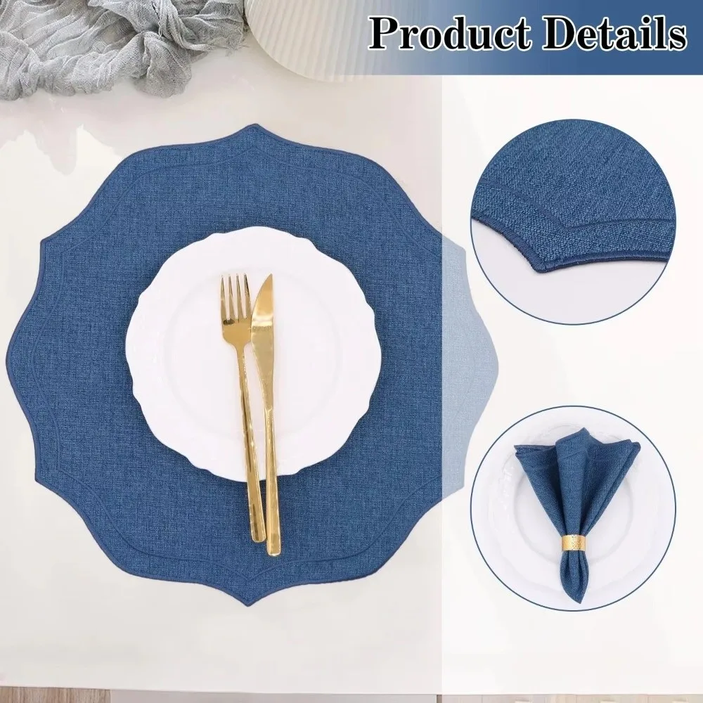 39×39cm Overlocked Edge Placemats Anti-Slip Overlocking Edge Cotton Linen Table Mats Wrinkle Resistance Washable