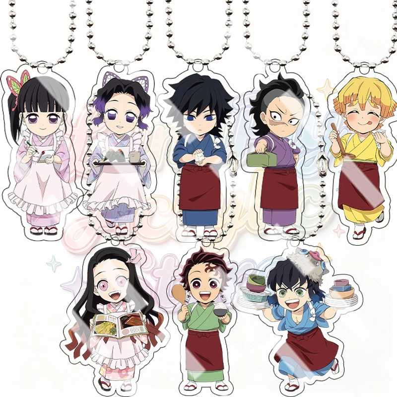 Llavero de acrílico con diseño de personajes de anime Demon Slayer, versión Q, para camarero de café, bonito colgante de dibujos animados de Mitsuri Kanroji, Tanjiro Kamado, Shinobu Kocho, regalo