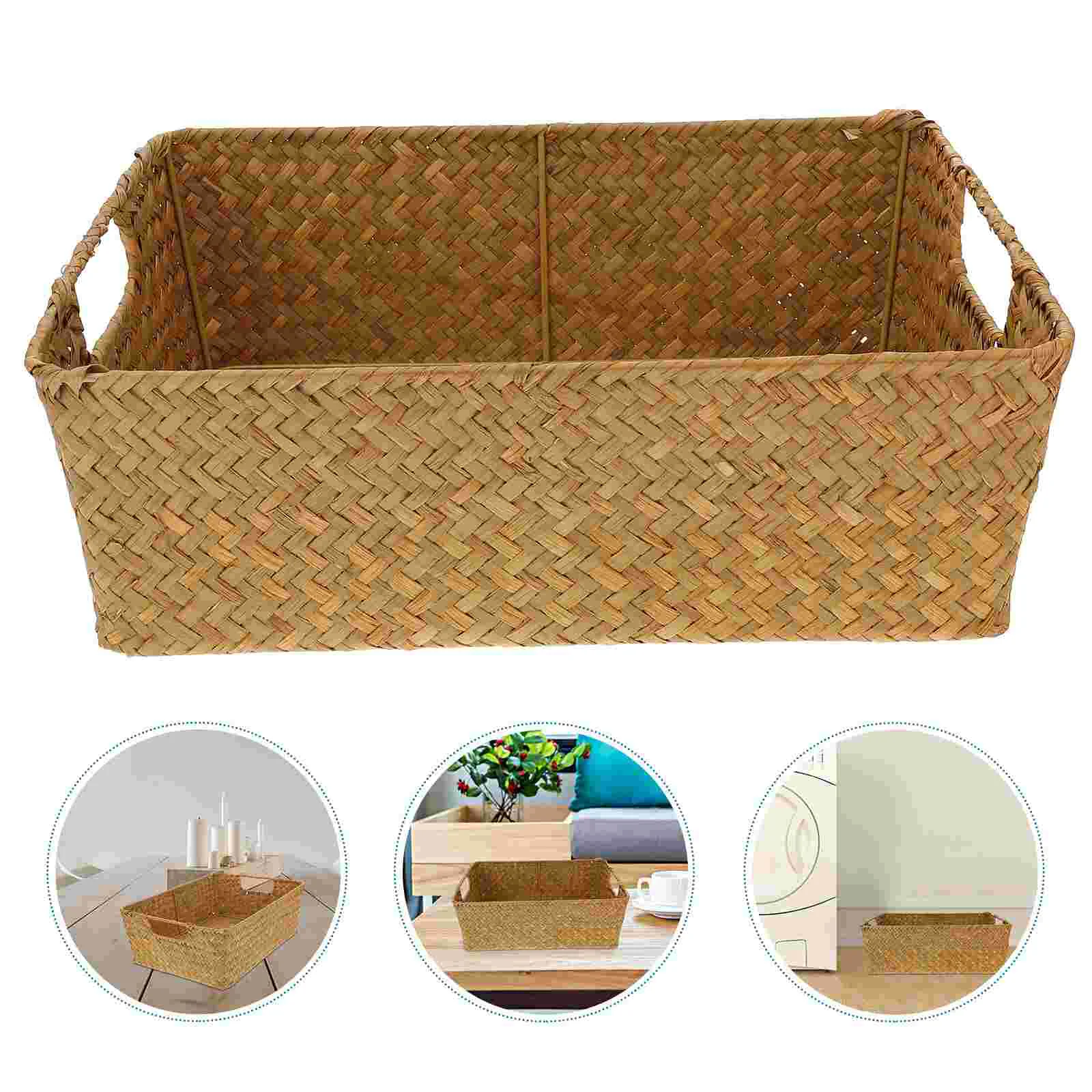 

Wicker Storage Basket Child Tray Baskets for Organizing Straw Trash Bin Multifunctional