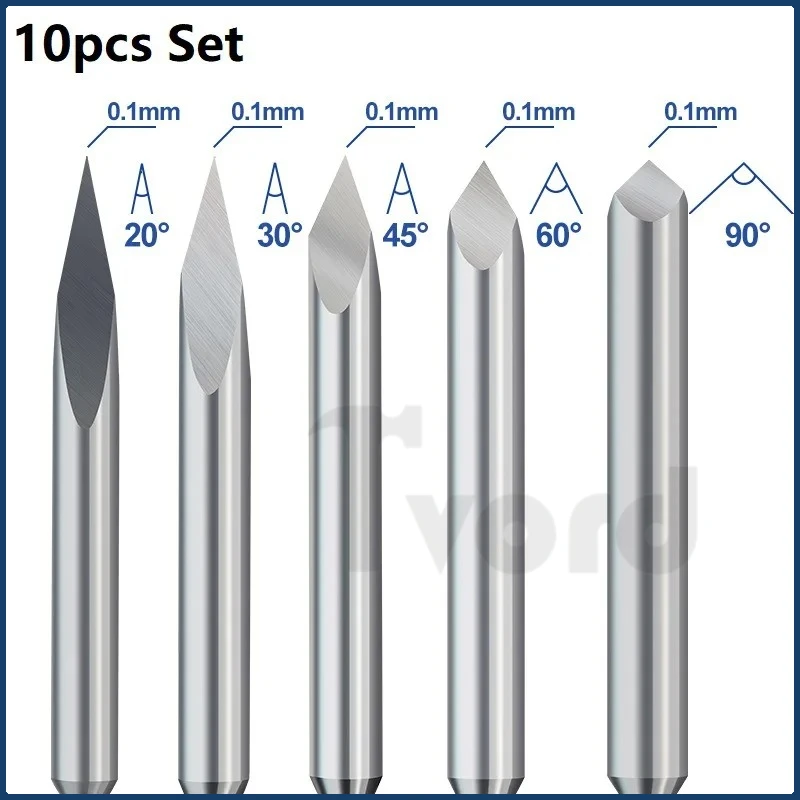 

10pcs CNC Engraving Bit 3 Edge Pyramid Engraving Bits 3.175mm Shank 20-90D Carbide End MillCNC Router Bit Milling Cutter