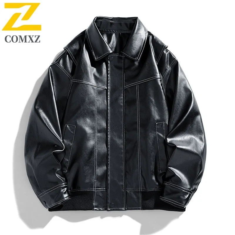 

COMXZ Мужская кожаная куртка с воротником-стойкой, ветрозащитное кожаное пальто для исследования на открытом воздухе, элитная повседневная одежда, осенние куртки