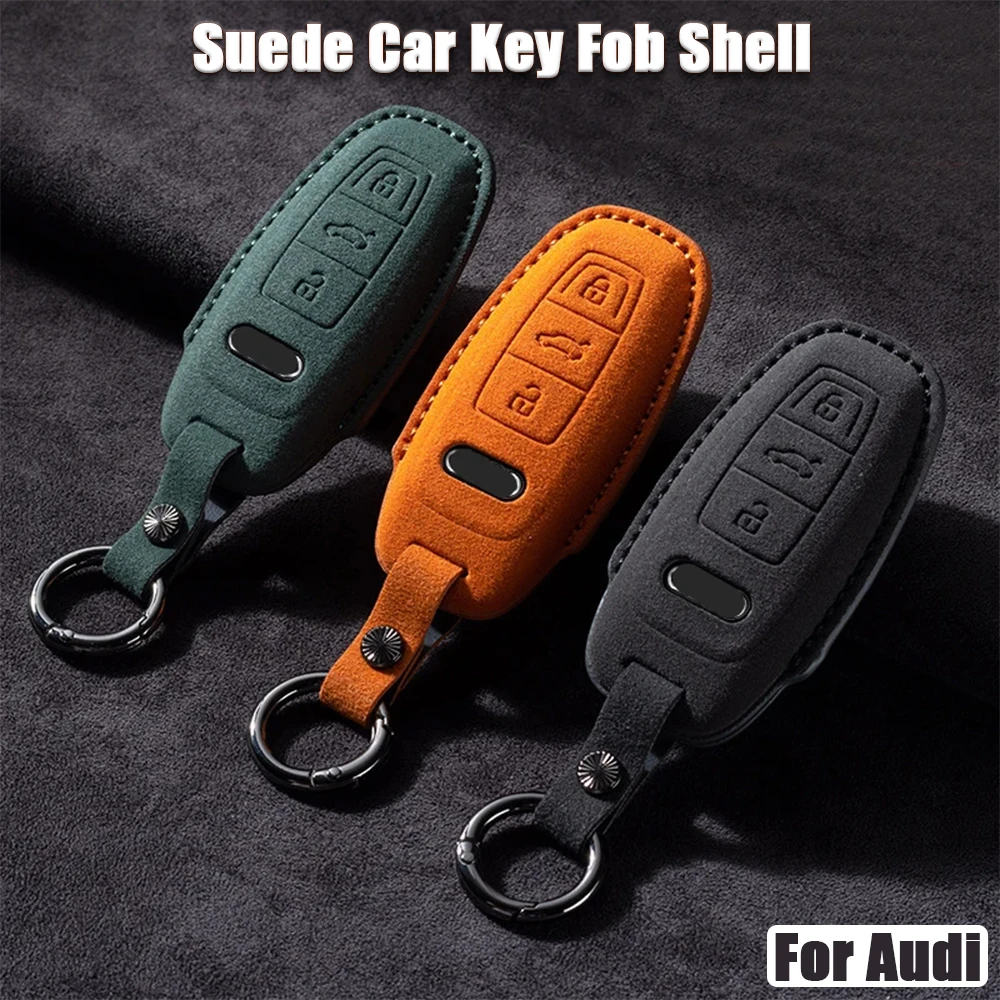 

For Audi A3 A4 B9 A6 A7 4K A8 E-tron Q5 Q8 C8 D5 SQ8 Car Remote Key Case Cover Suede Car Key Fob Shell Keychain Protection Bag