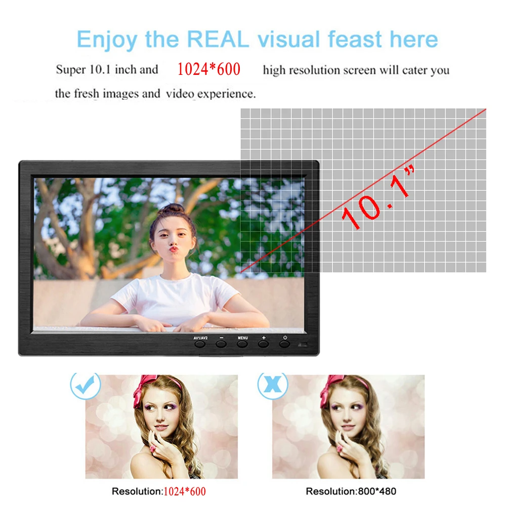 AMPrime 10.1 inch Car Monitor With HDMI VGA for TV & Computer Display LCD Color Screen RearView Camera & Home Security Monitor