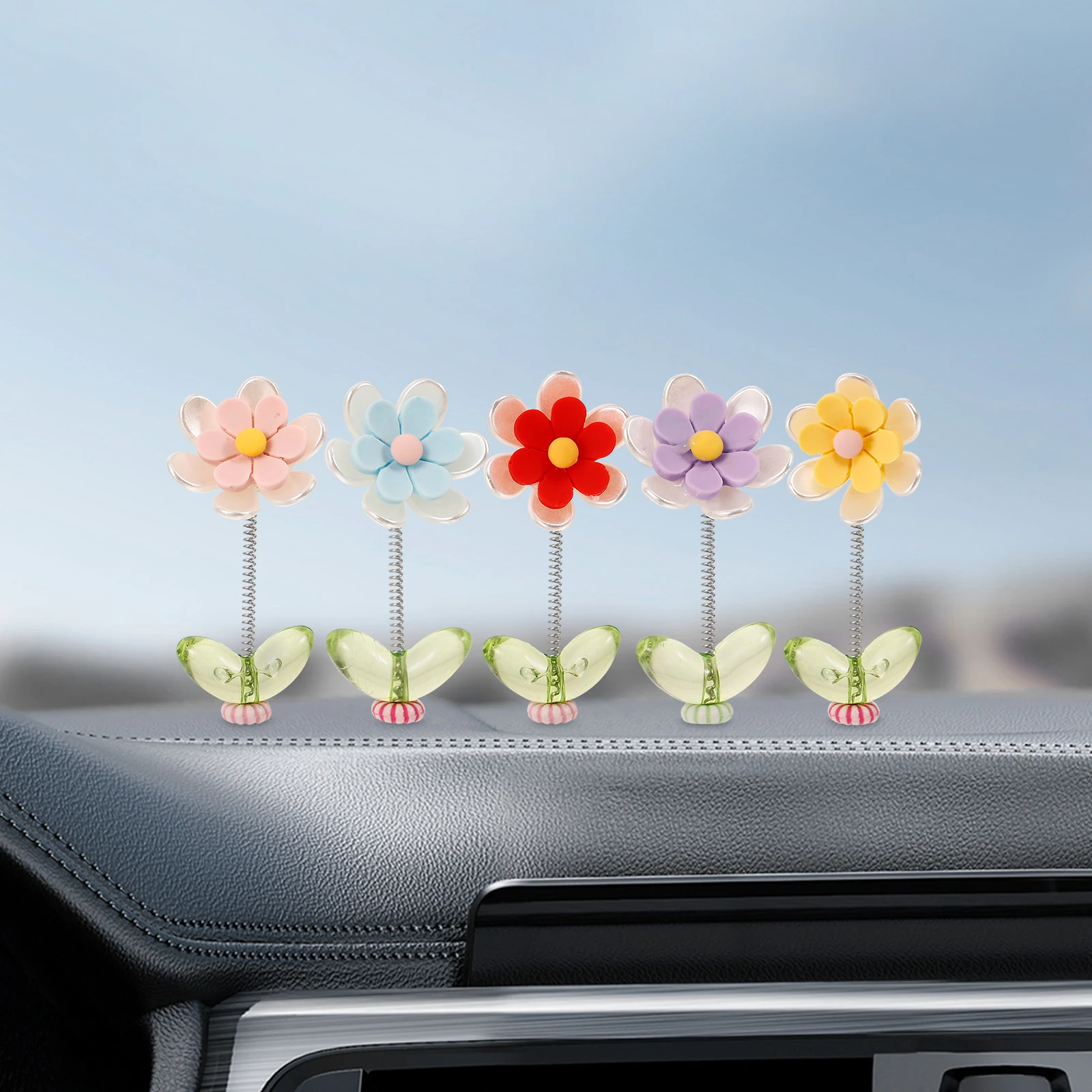 

5 Pcs Daisy Decoration Mini Figurines Plastic Flower Crafts Car Dashboard Decorations Spring Base Non Fading Stylish Easy