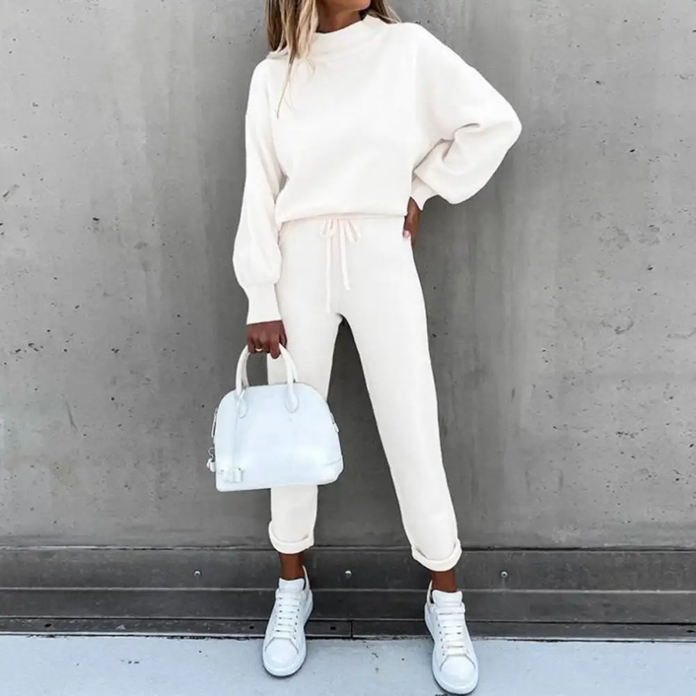 2 Pcs/Set Stylish Elastic Waist Two Piece Set Sweatshirt Sweatpants Suit Long Sleeves Lady Sweatshirt Trousers Suit