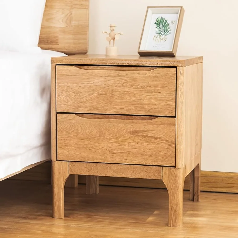 Cttasty Solid Wood Nightstand, 2-Drawer Bedside Tables, Mid Century Modern Nightstand ，16.54