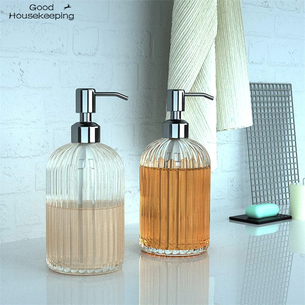 500ml Glass Vintage Manual Pressure Liquid Soap Dispenser Large Capacity Non-Slip Bathroom Sink Containers Press Empty Bottles