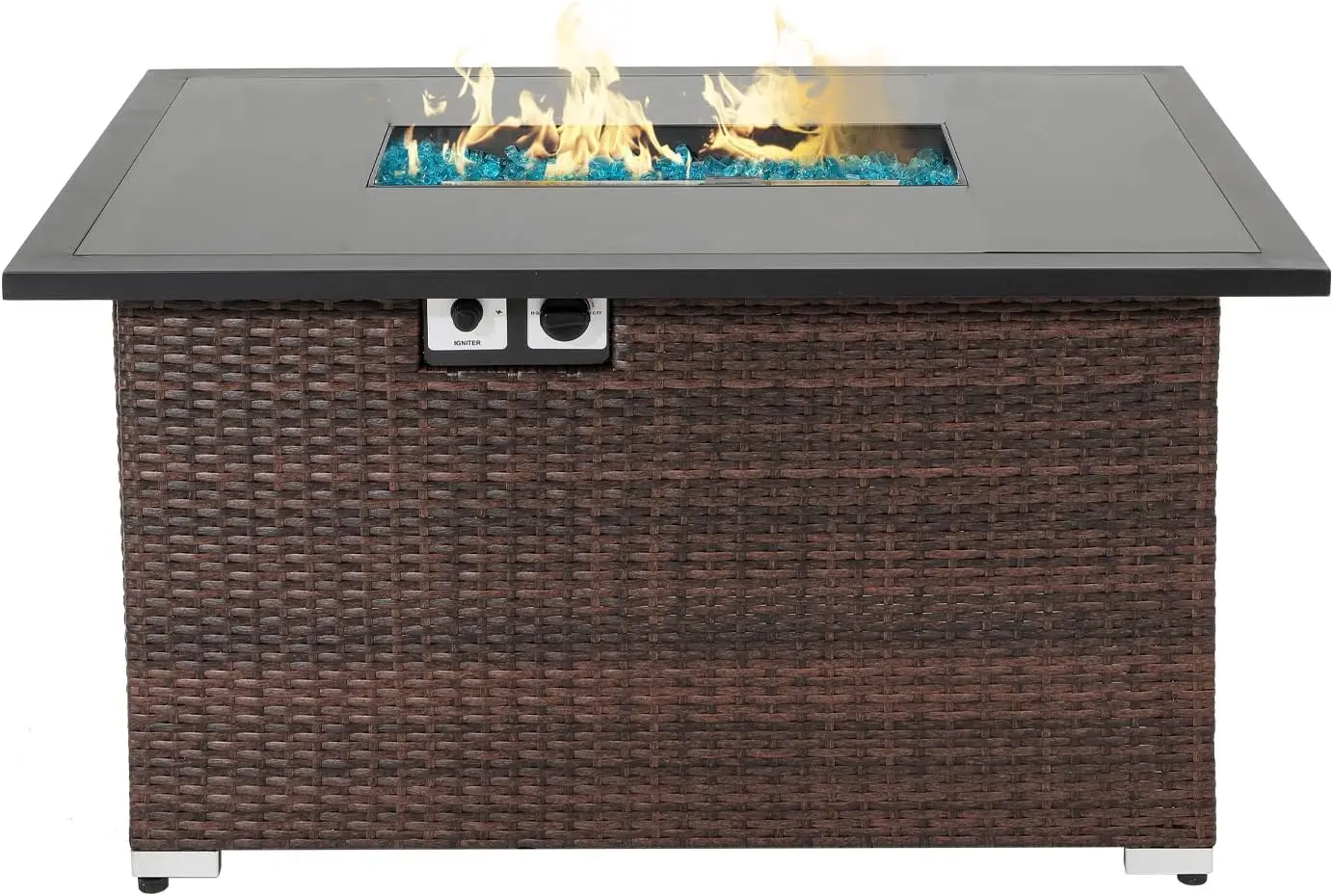 

Outdoor Patio Propane Gas Fire Pit Coffee Table 44-Inch 40,000 BTU Rectangular PE Wicker Patio Fire Place,Brown