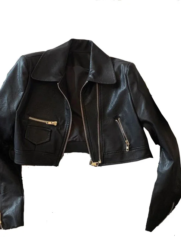 Retro americano bla motocicleta couro do plutônio jaet feminino cintura alta ort sle primavera outono doce e picante na moda