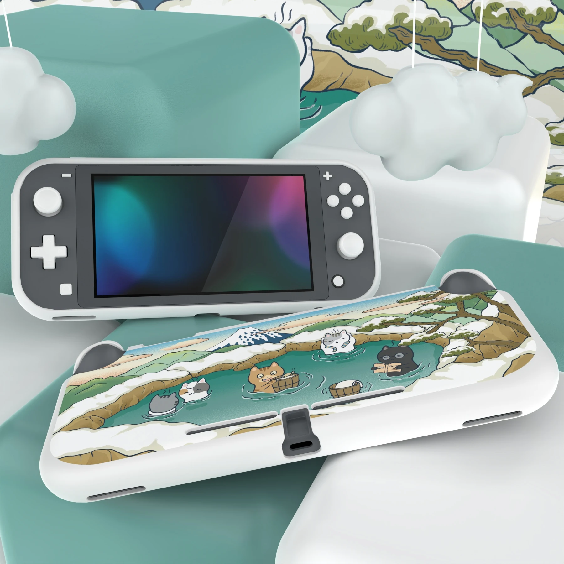 PlayVital 소프트 TPU 케이스 커버, 닌텐도 스위치 라이트용, 맞춤형 패턴 보호 쉘-블루 귀여운 시리즈