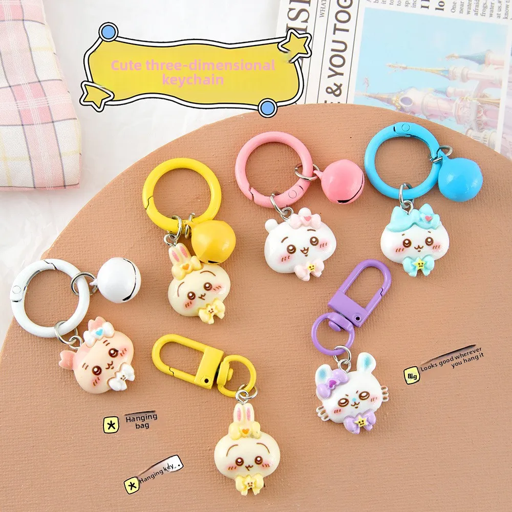 Cartoon jiyi Cute Bow Tie Hachiware Usagi Key Chain Pendant Couple Best Friend Bag Pendant High-looking Girl Heart Key Ring view 2