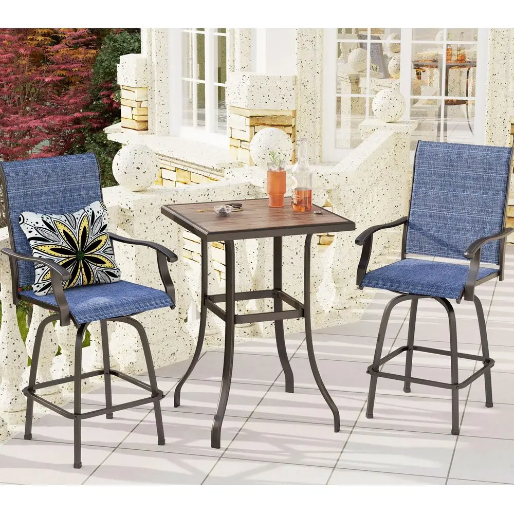 

3Pcs Outdoor Swivel Bar Stools Set, Bar Height Patio Table and Chairs with All Weather Textilene Fabric, Pub Bar Bistro Tall Fu