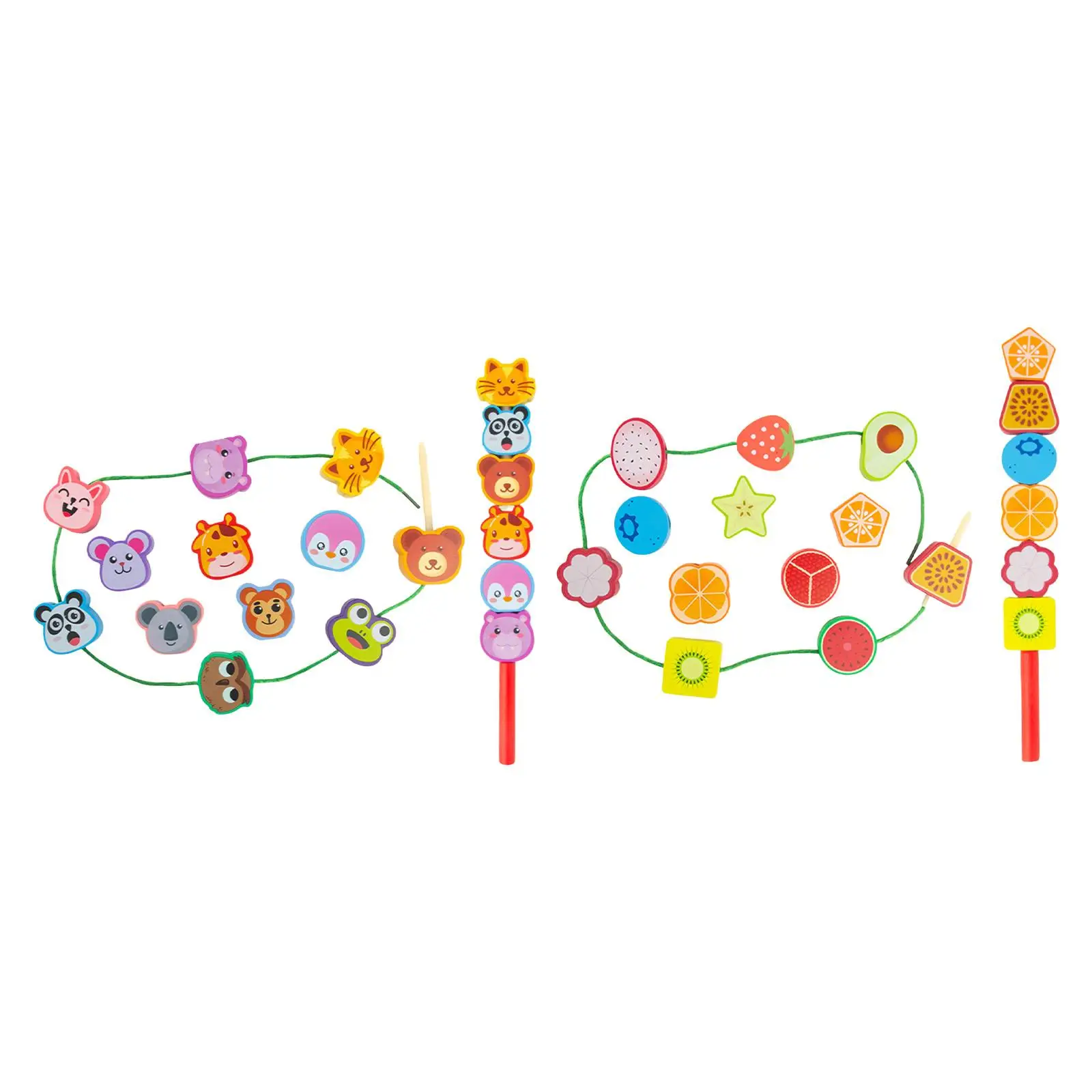 유아 두뇌 발달을 위한 나무 끈 구슬 장난감, 모양 맞추기 학습 장난감, 유아용 쌓기 블록