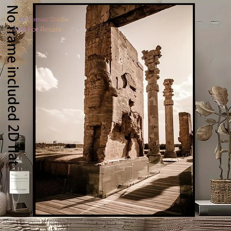 2D Flat, 1pc Ancient Persian Empire - Vertical Persian Columns & Stone Carvings Scroll Panel Suitable for / Decor, Historical