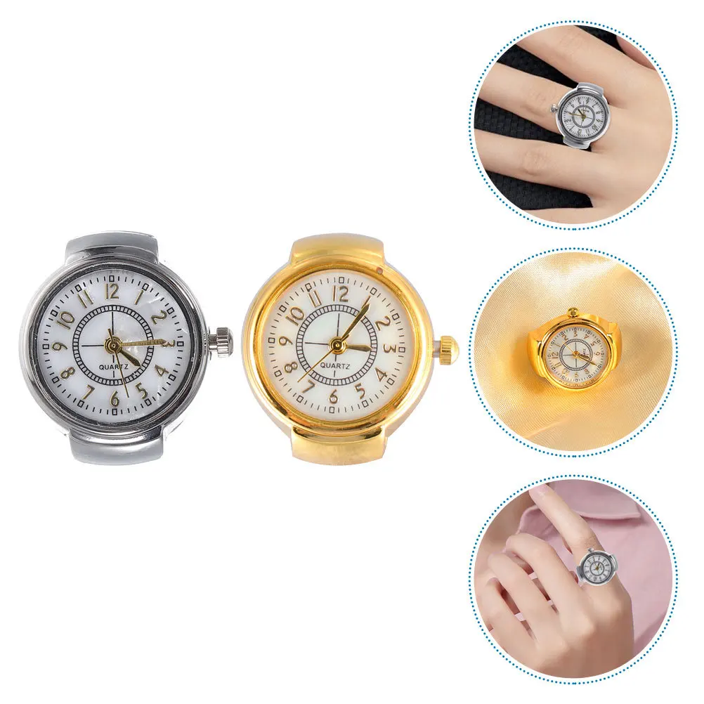 

2Pcs Finger Ring Watch Personalized Stylish Alloy Small Size Casual Decorative Finger Ring Watch Suitable for Men Women