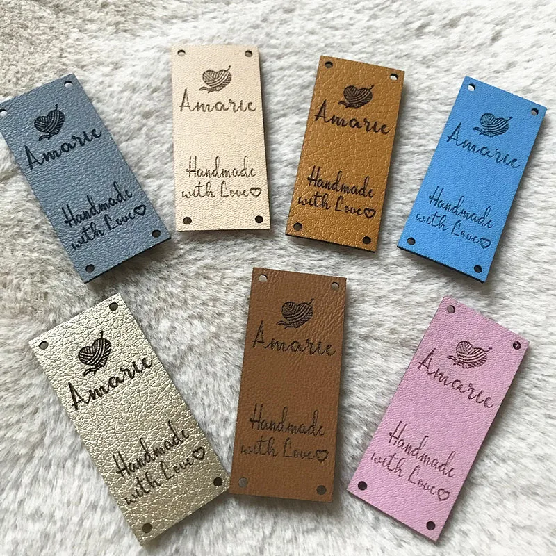 

30pcs Folding leather labels for knitting crochet Personalized Sewing clothes tags with brand logo handmade hats garment label