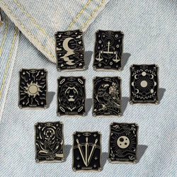 Black Tarot Enamel Pins Custom Sun Moon Stars Dark Witch Brooches Lapel Badges Punk Gothic Jewelry Gift for Friends
