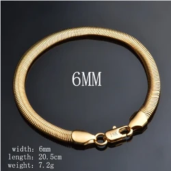 Fine 18K gold 6MM soft snake bone Chain 925 Sterling silver Bracelets for Women men Fashion Party Gifts elegant Jewelry