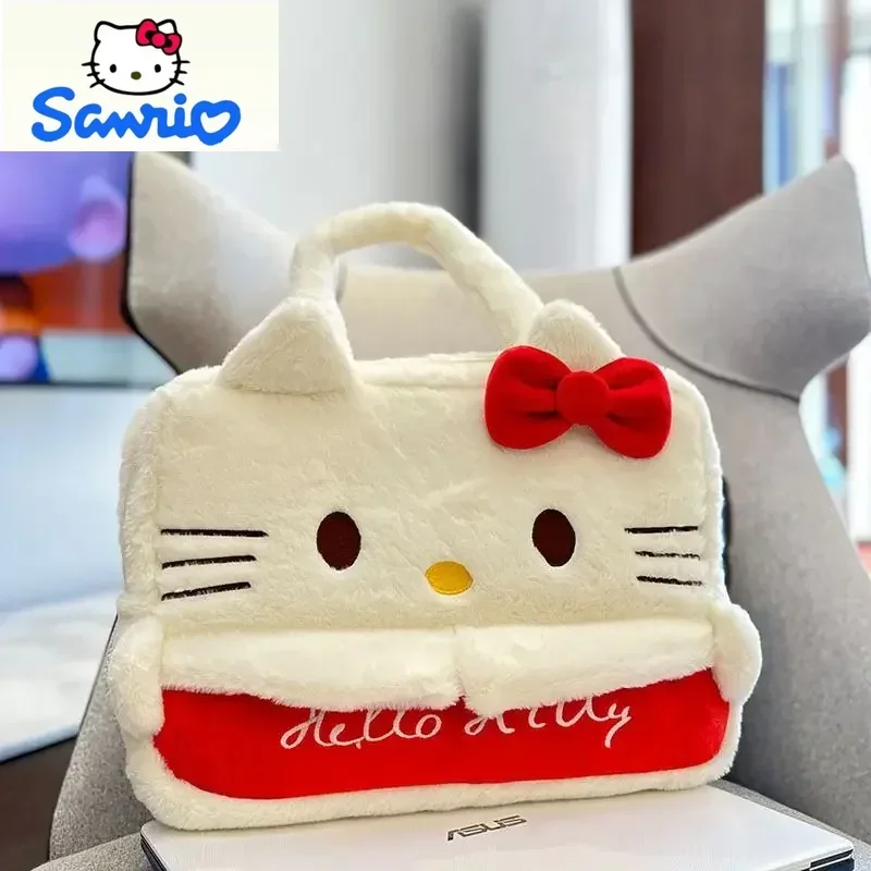 

Модная плюшевая сумка для ноутбука Sanrio, студенческая сумка с мультяшным принтом Hello Kitty, многофункциональный портфель для хранения, ручная сумка-портфель