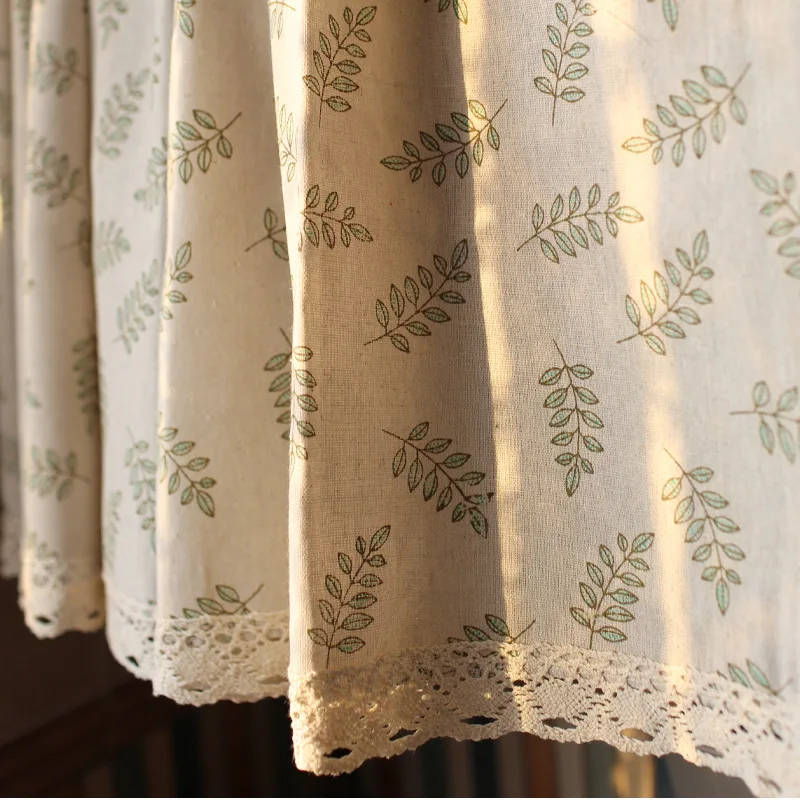Nordic Style Short Curtain Solid Cotton Linen Lace Hem Half Tulle Curtain Wine Cabinet Door Kitchen Window Small Curtain