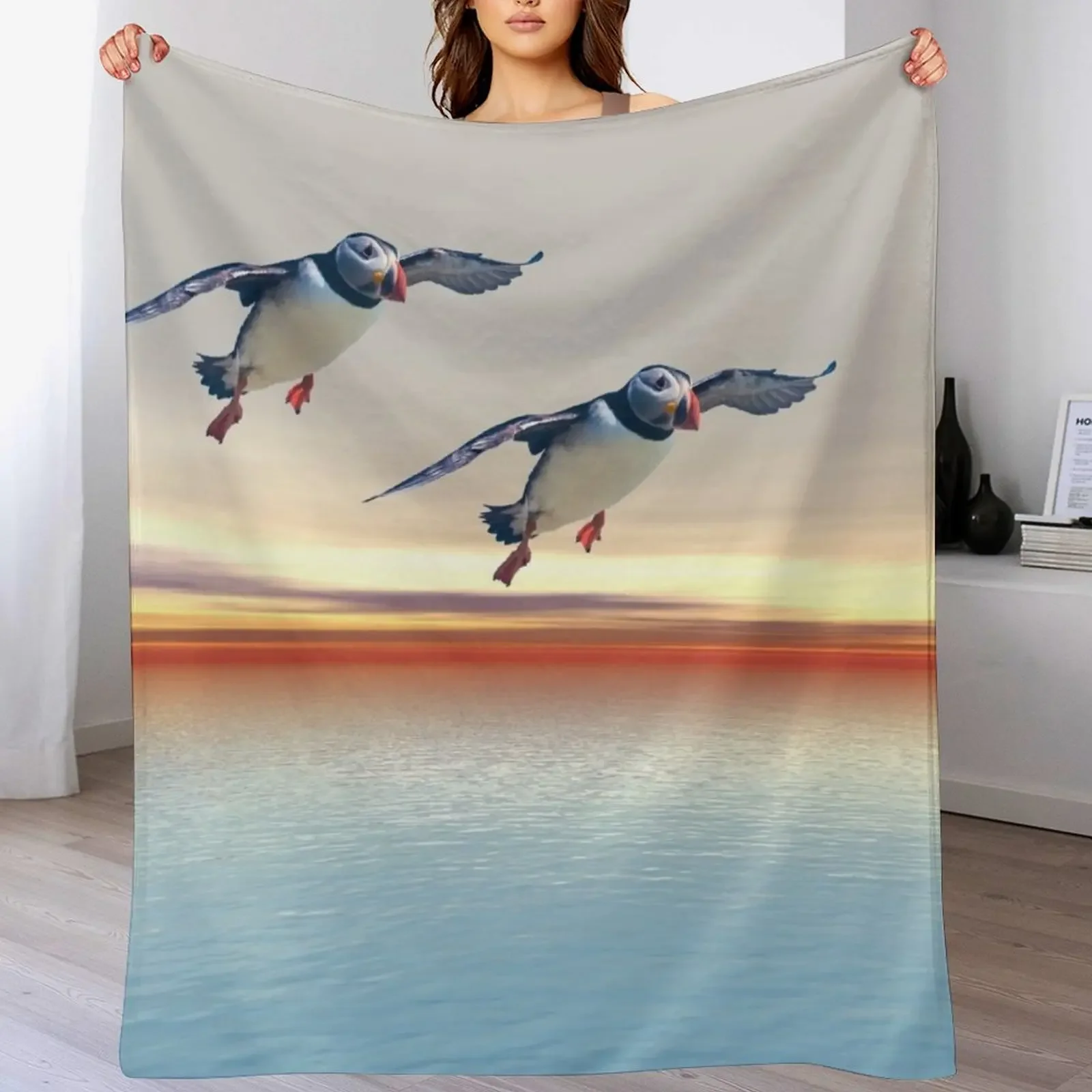 Puffins of the Atlantic Throw Blanket bed plaid anime Blankets