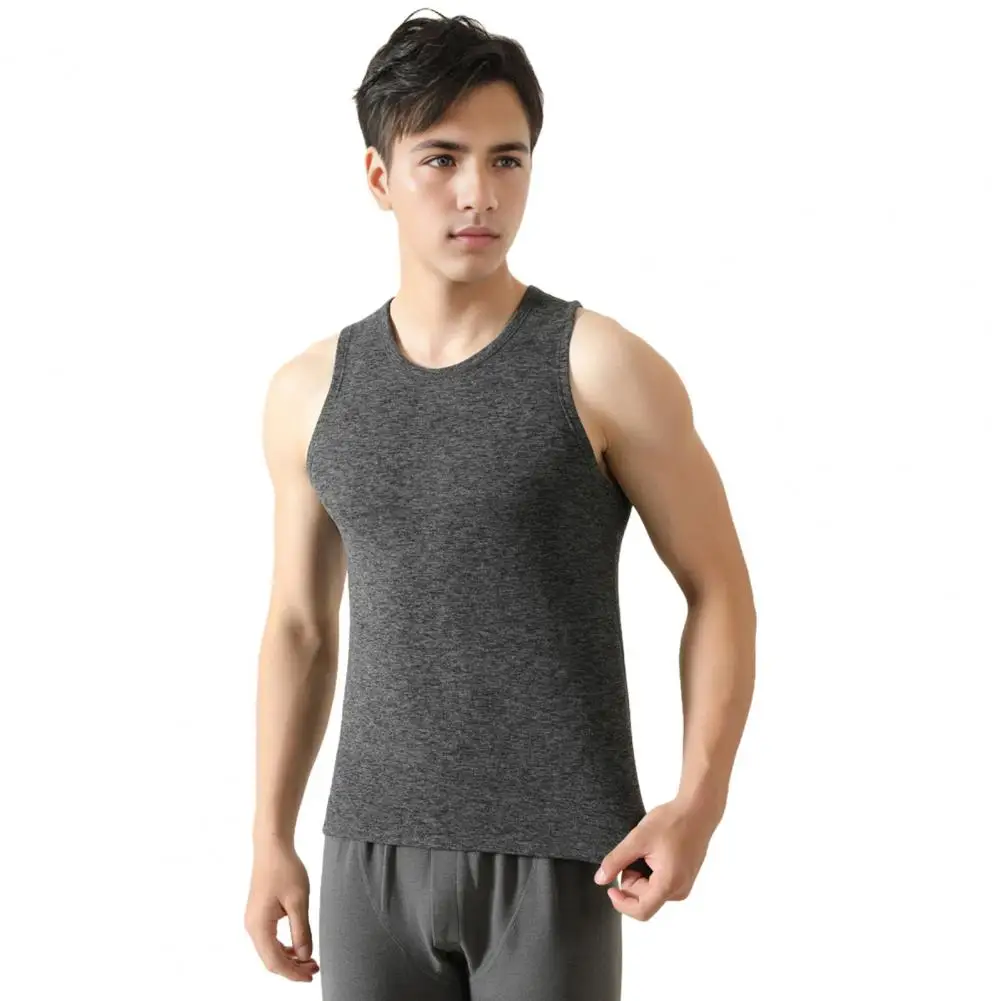 Polyester Fiber Vest Men's Sleeveless Thermal Vest with Plush Lining Slim Fit Round Neck Pullover Top for Winter for Extra