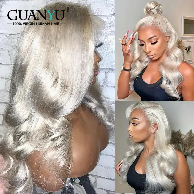 

#60 Color Platinum Ash Blonde Lace Front Wigs Human Hair White 13X6 Transparent Lace Frontal Wig For Women