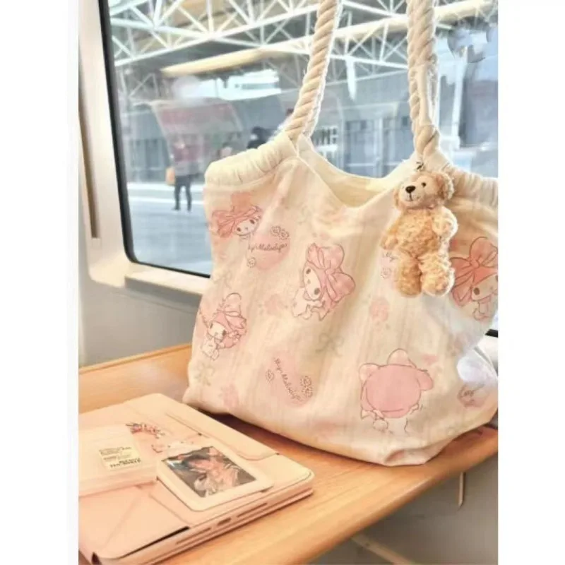 

Girly Heart Kawaii My Melody Anime Sanrio Fashion Canvas Shopping Bag Cute Cartoon Canvas Tote Bag Lovely Gifts for Girls